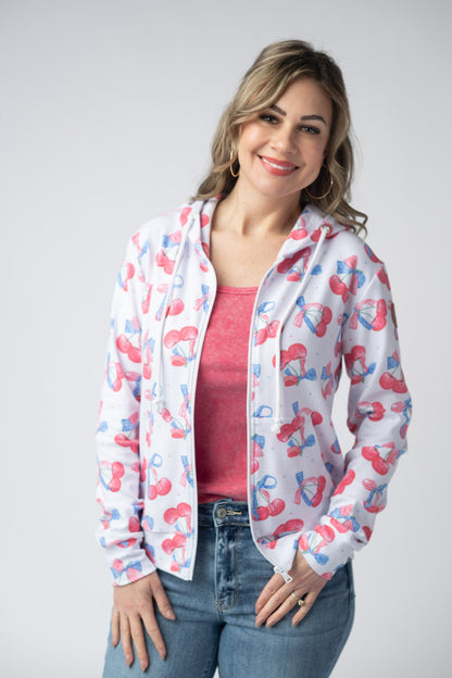 Michelle Mae Fullzip Hoodie - Patriotic Cherries