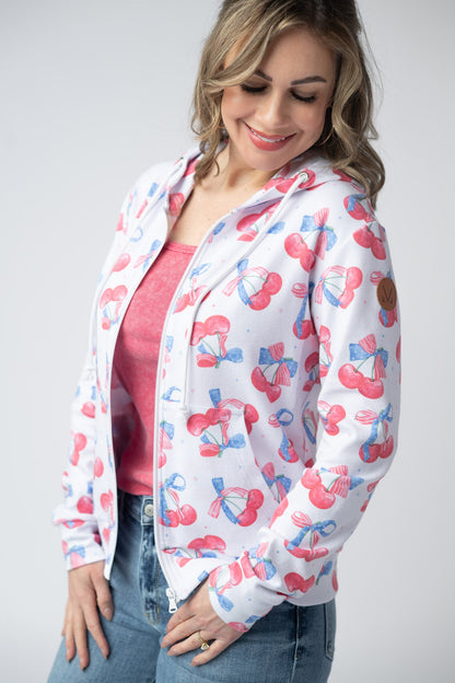 Michelle Mae Fullzip Hoodie - Patriotic Cherries