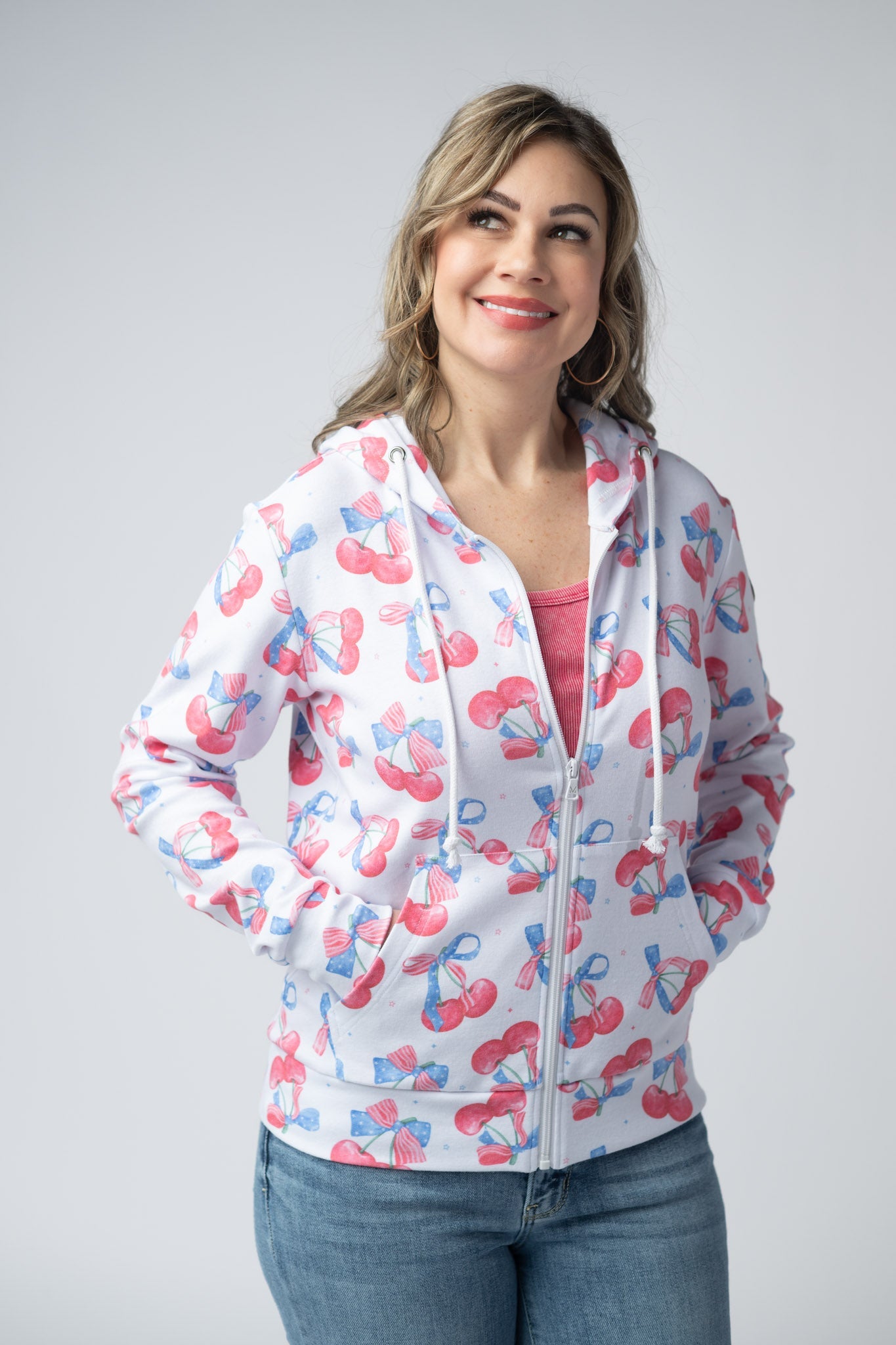 Michelle Mae Fullzip Hoodie - Patriotic Cherries