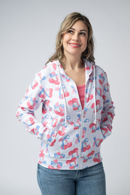 Michelle Mae Fullzip Hoodie - Patriotic Cherries