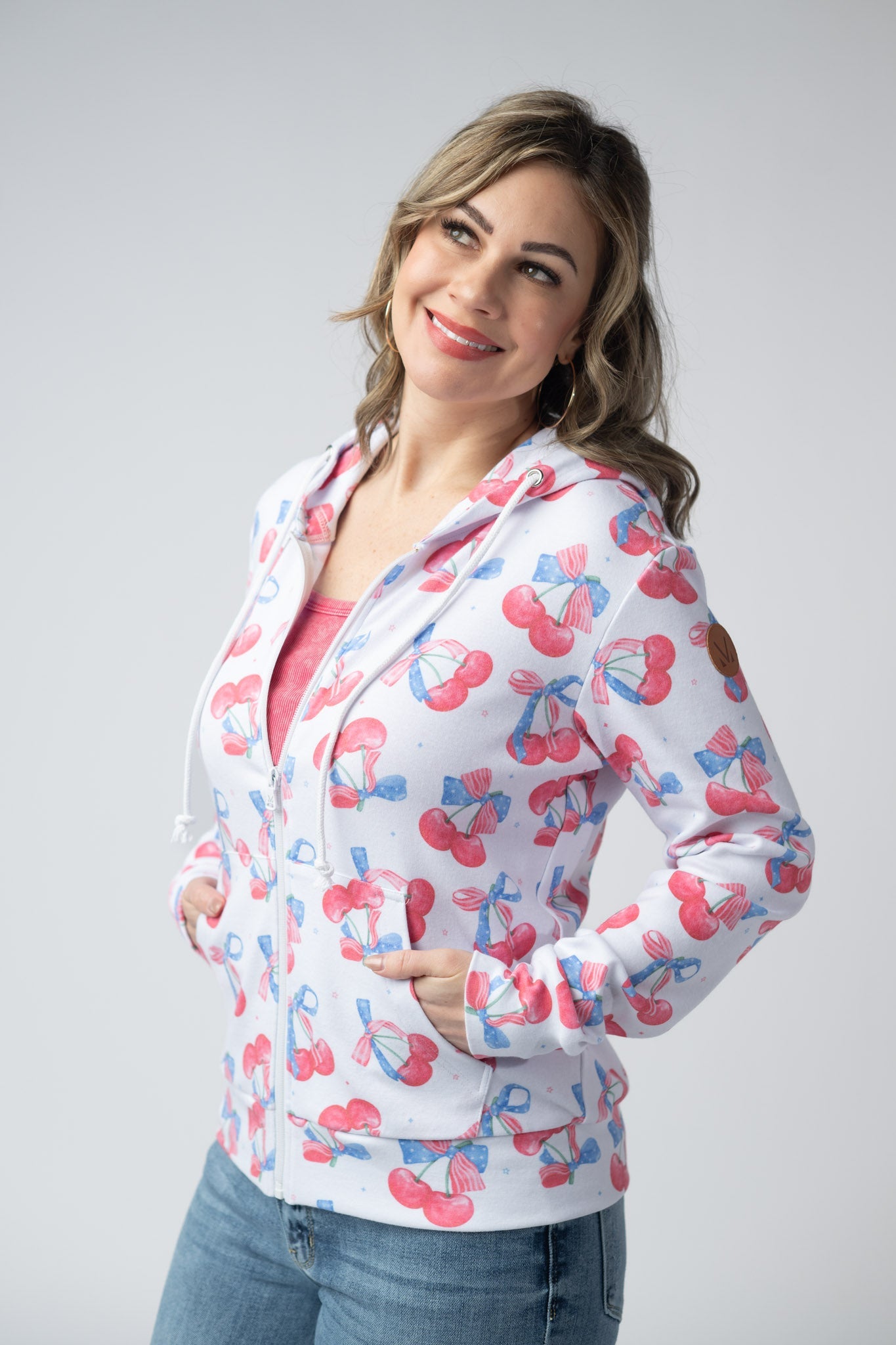 Michelle Mae Fullzip Hoodie - Patriotic Cherries