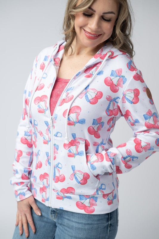 Michelle Mae Fullzip Hoodie - Patriotic Cherries