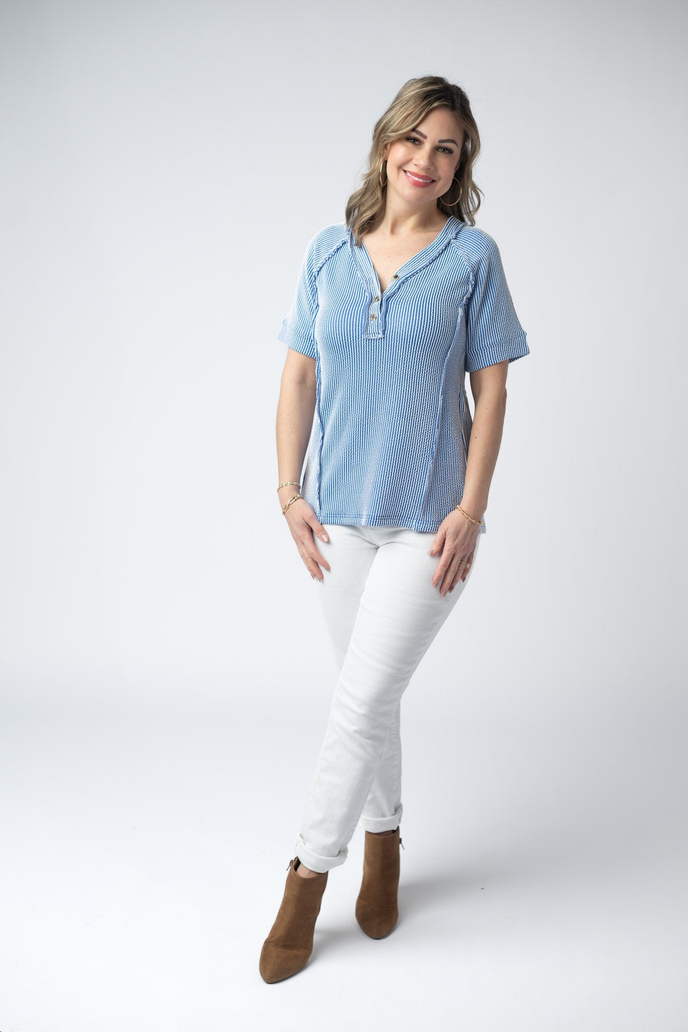 Michelle Mae Juliette Button Top - Blue