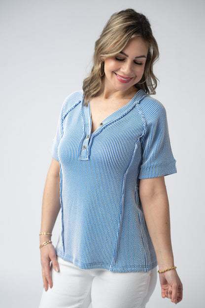 Michelle Mae Juliette Button Top - Blue