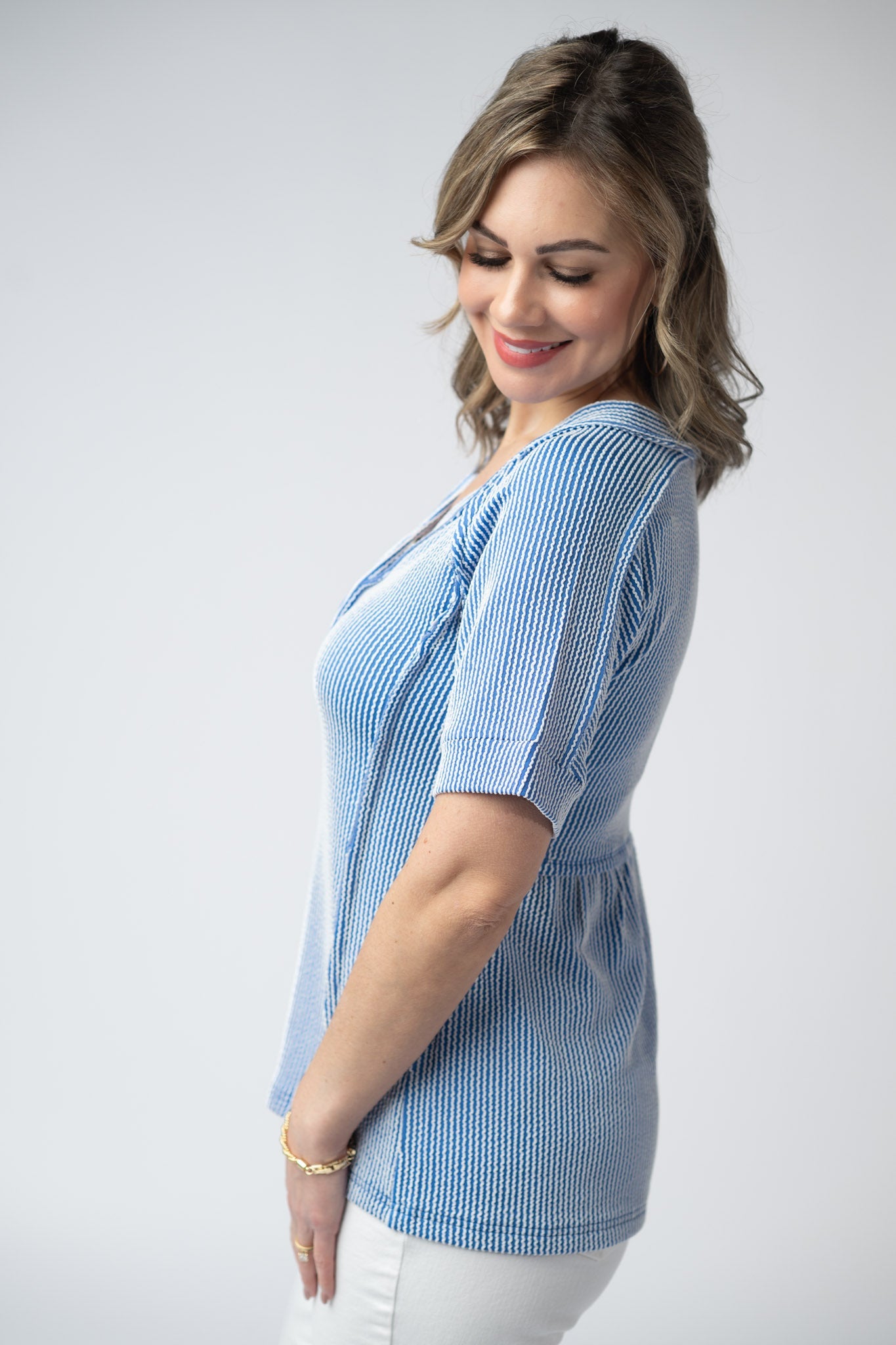 Michelle Mae Juliette Button Top - Blue
