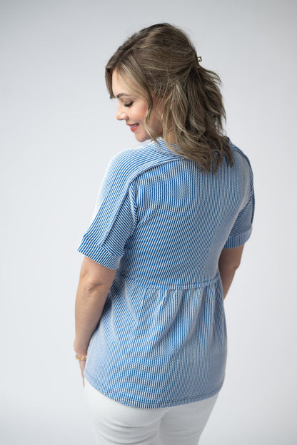 Michelle Mae Juliette Button Top - Blue
