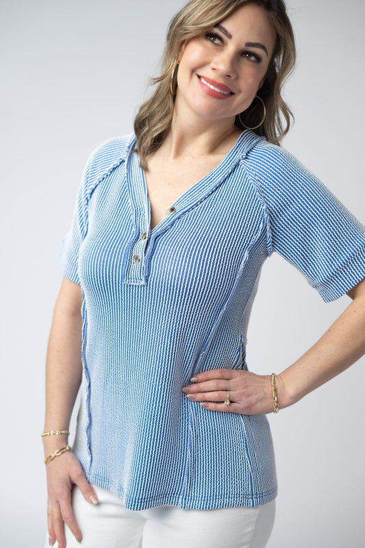 Michelle Mae Juliette Button Top - Blue