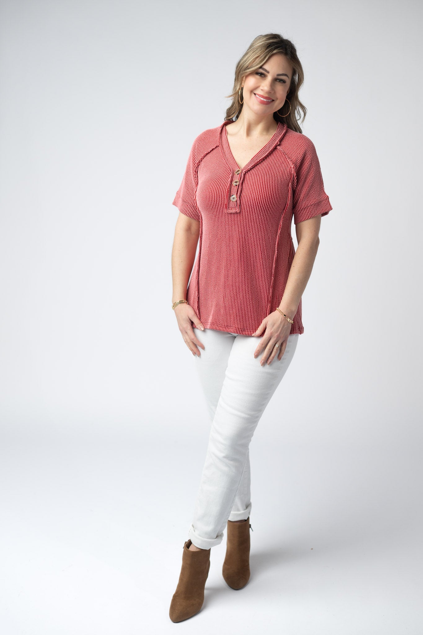 Michelle Mae Juliette Button Top - Red