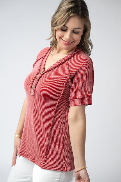 Michelle Mae Juliette Button Top - Red