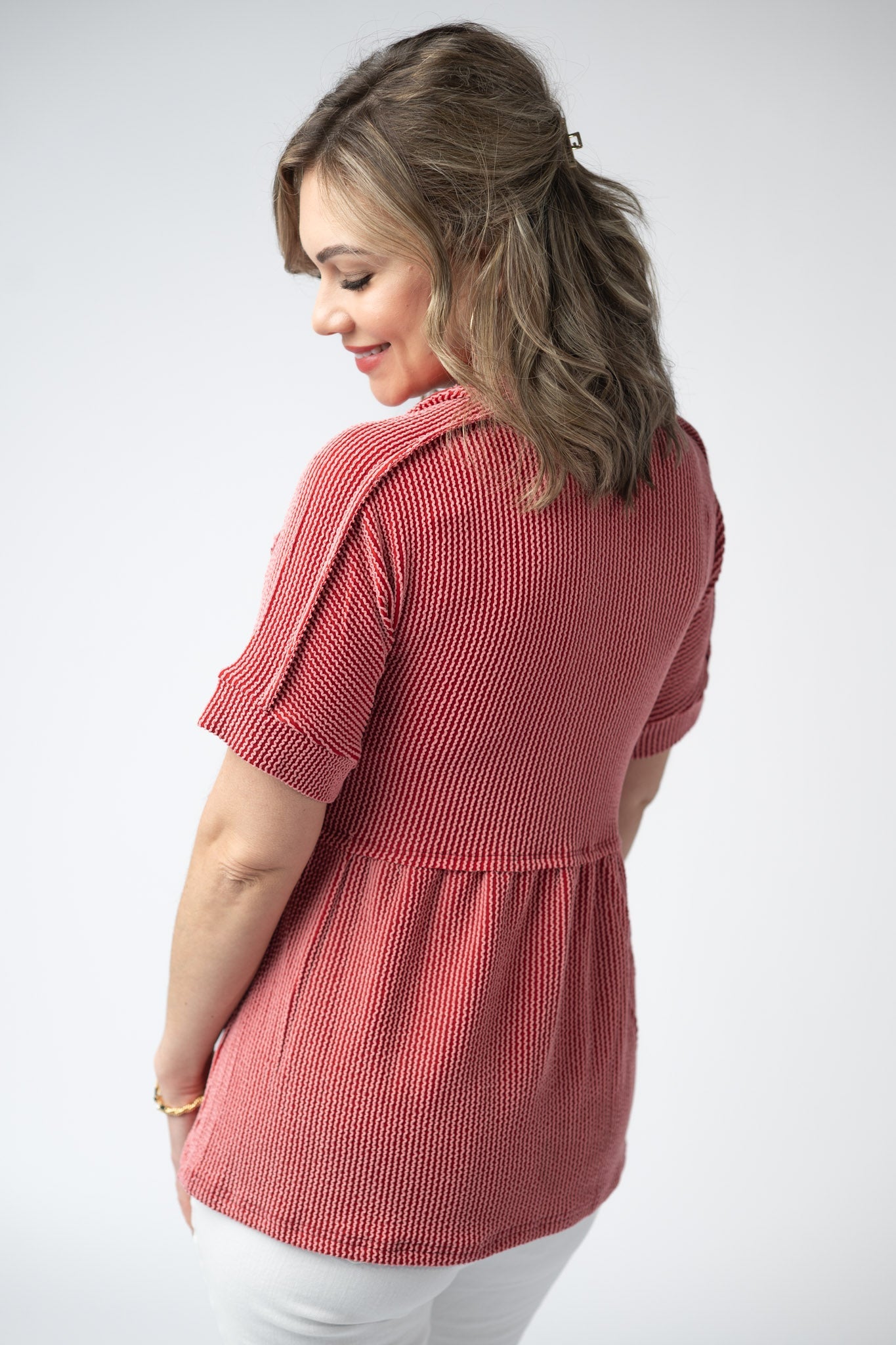 Michelle Mae Juliette Button Top - Red