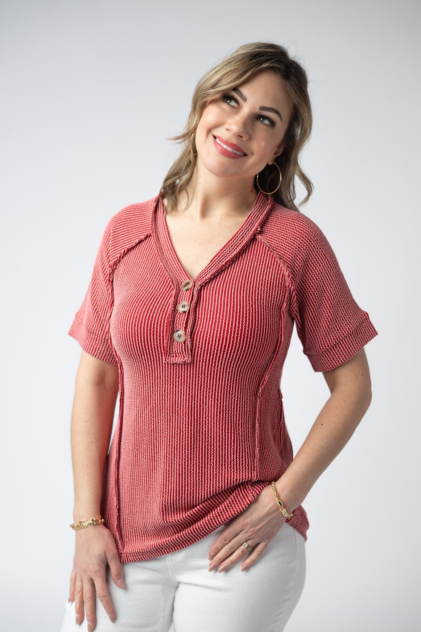 Michelle Mae Juliette Button Top - Red