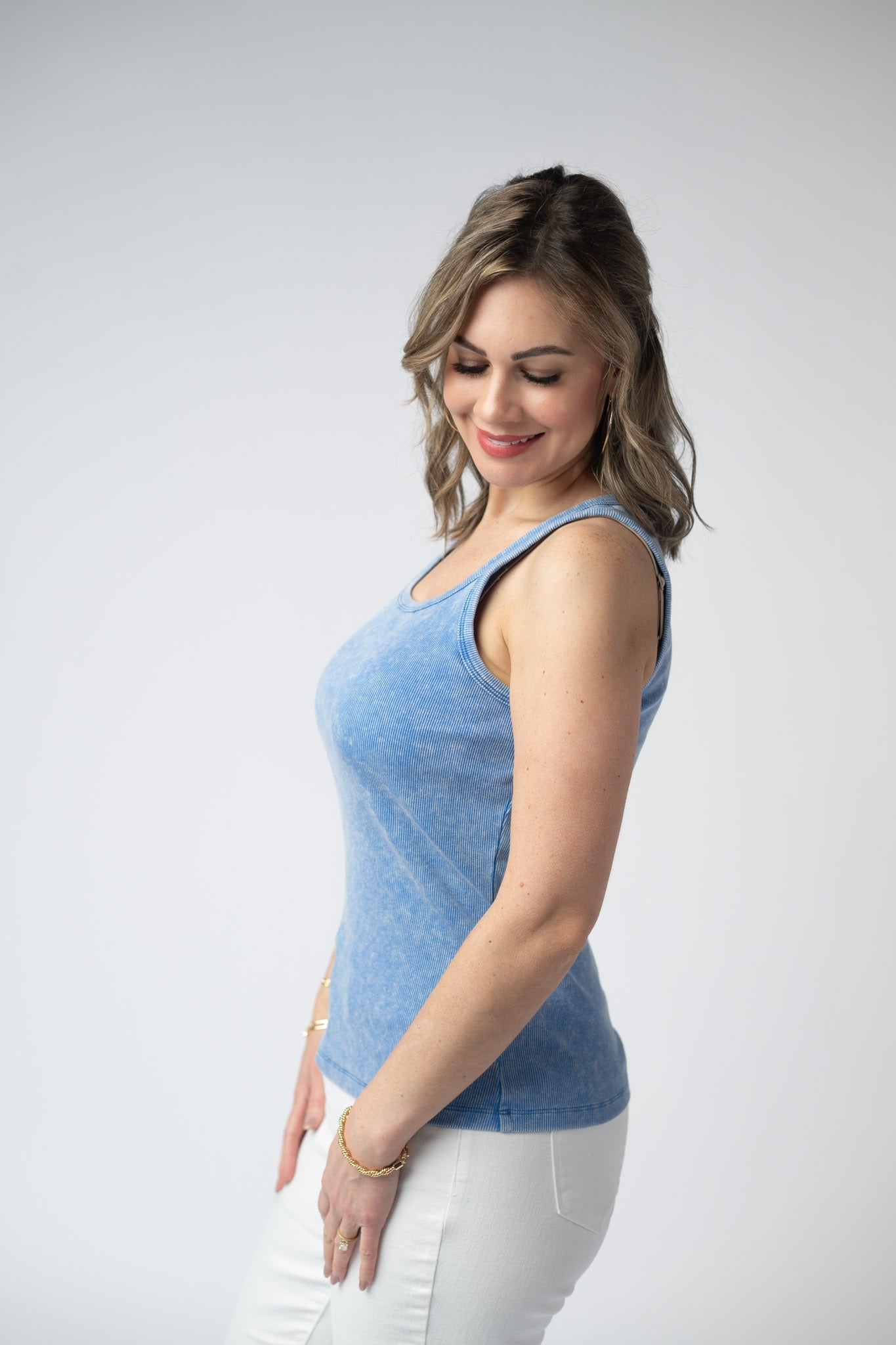 Michelle Mae Audrey Vintage Wash Tank - Blue