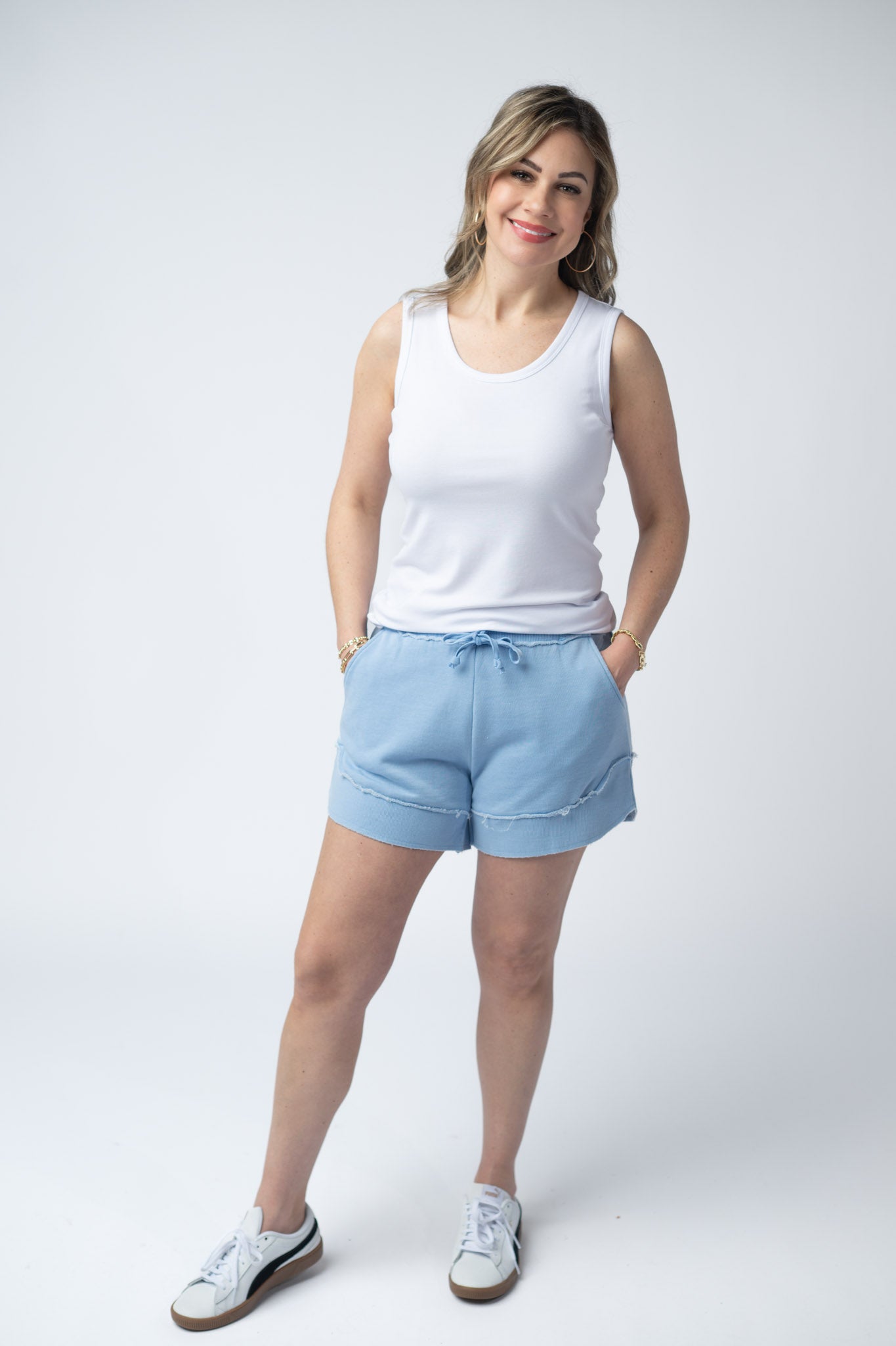 Michelle Mae French Terry Stevie Shorts - Dusty Blue