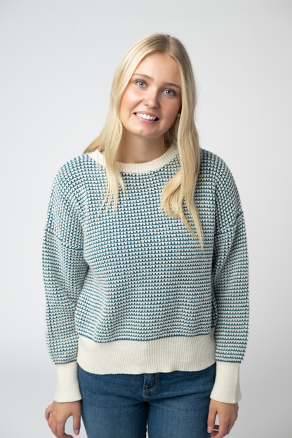 PREORDER Michelle Mae Charlotte Sweater - Teal and Ivory