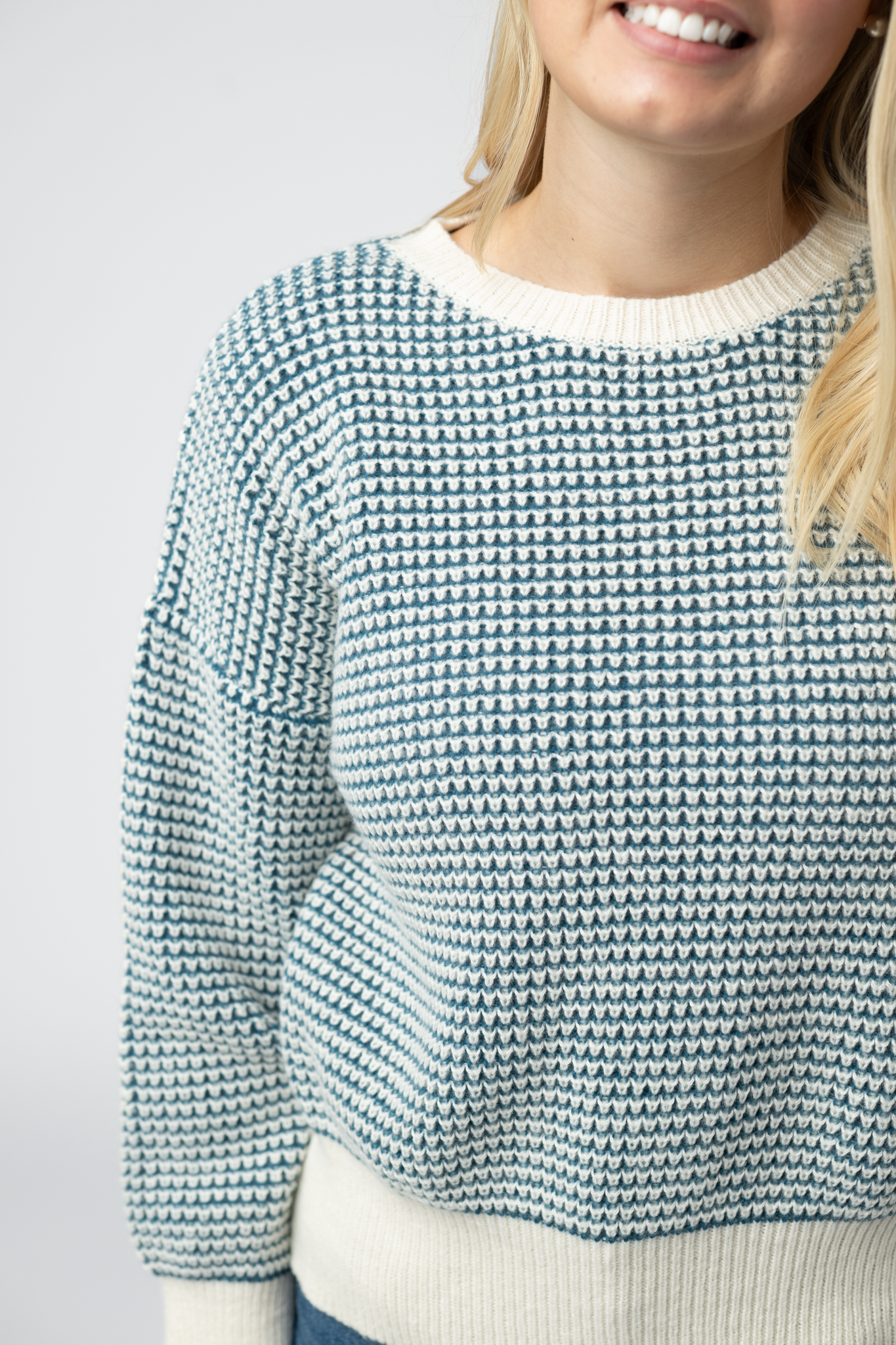 PREORDER Michelle Mae Charlotte Sweater - Teal and Ivory