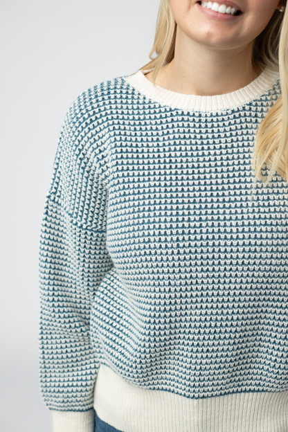PREORDER Michelle Mae Charlotte Sweater - Teal and Ivory