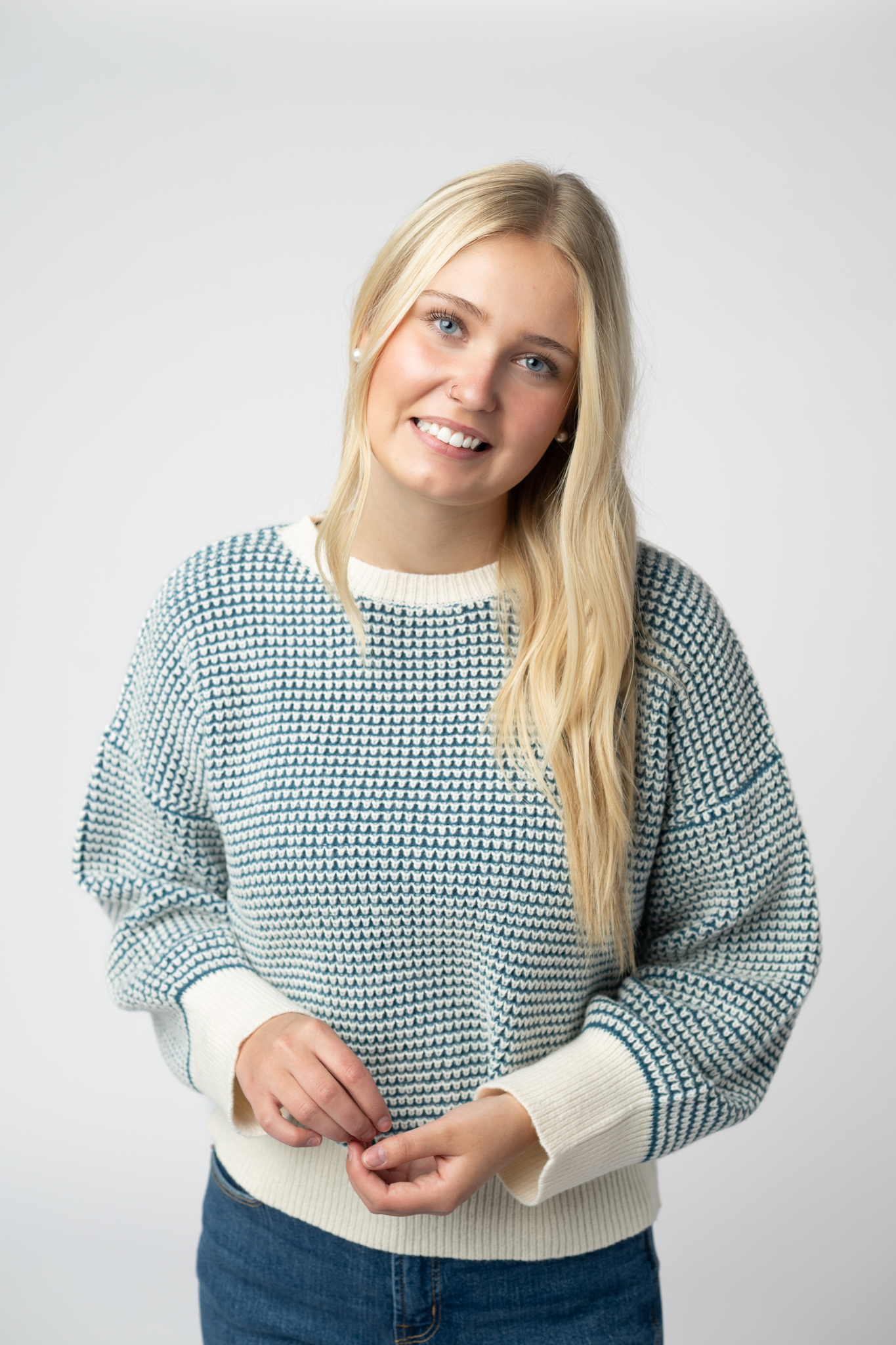 PREORDER Michelle Mae Charlotte Sweater - Teal and Ivory