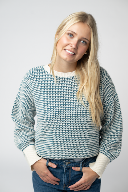PREORDER Michelle Mae Charlotte Sweater - Teal and Ivory