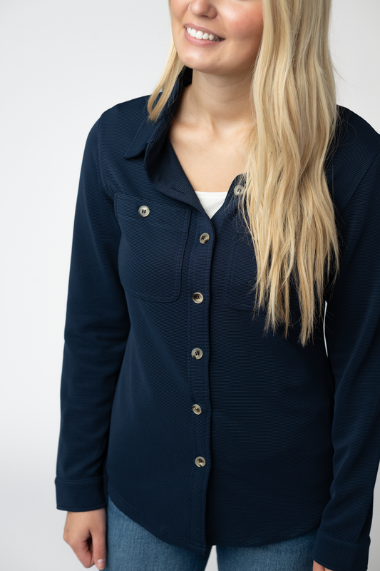 Michelle Mae Ryleigh Ribbed Button Down - Navy
