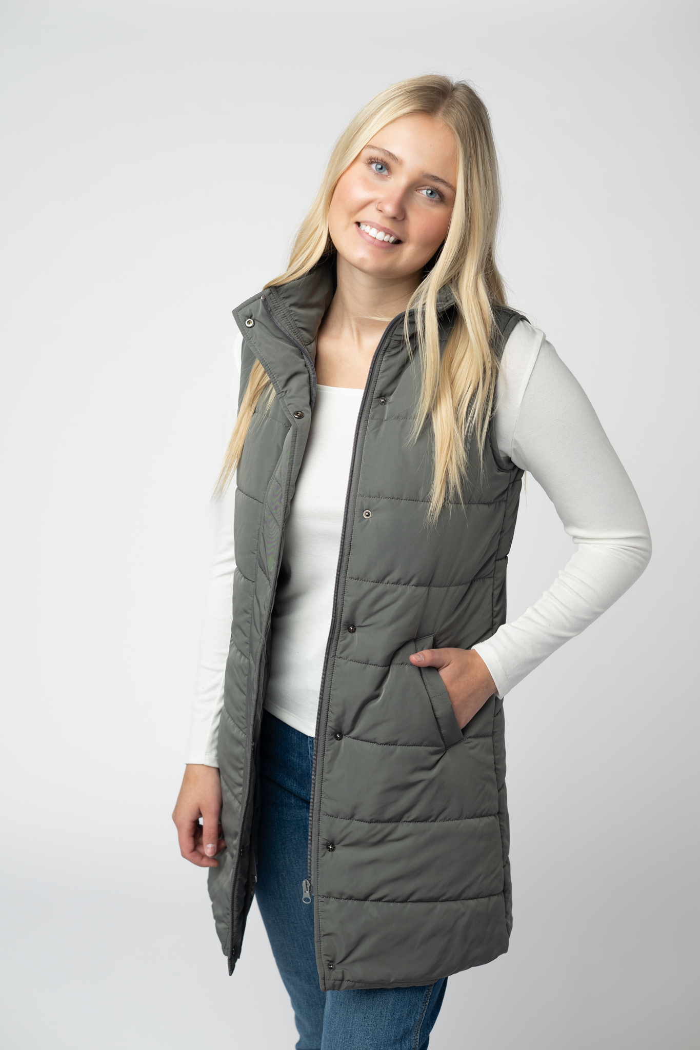 Michelle Mae Harlow Long Vest - Grey