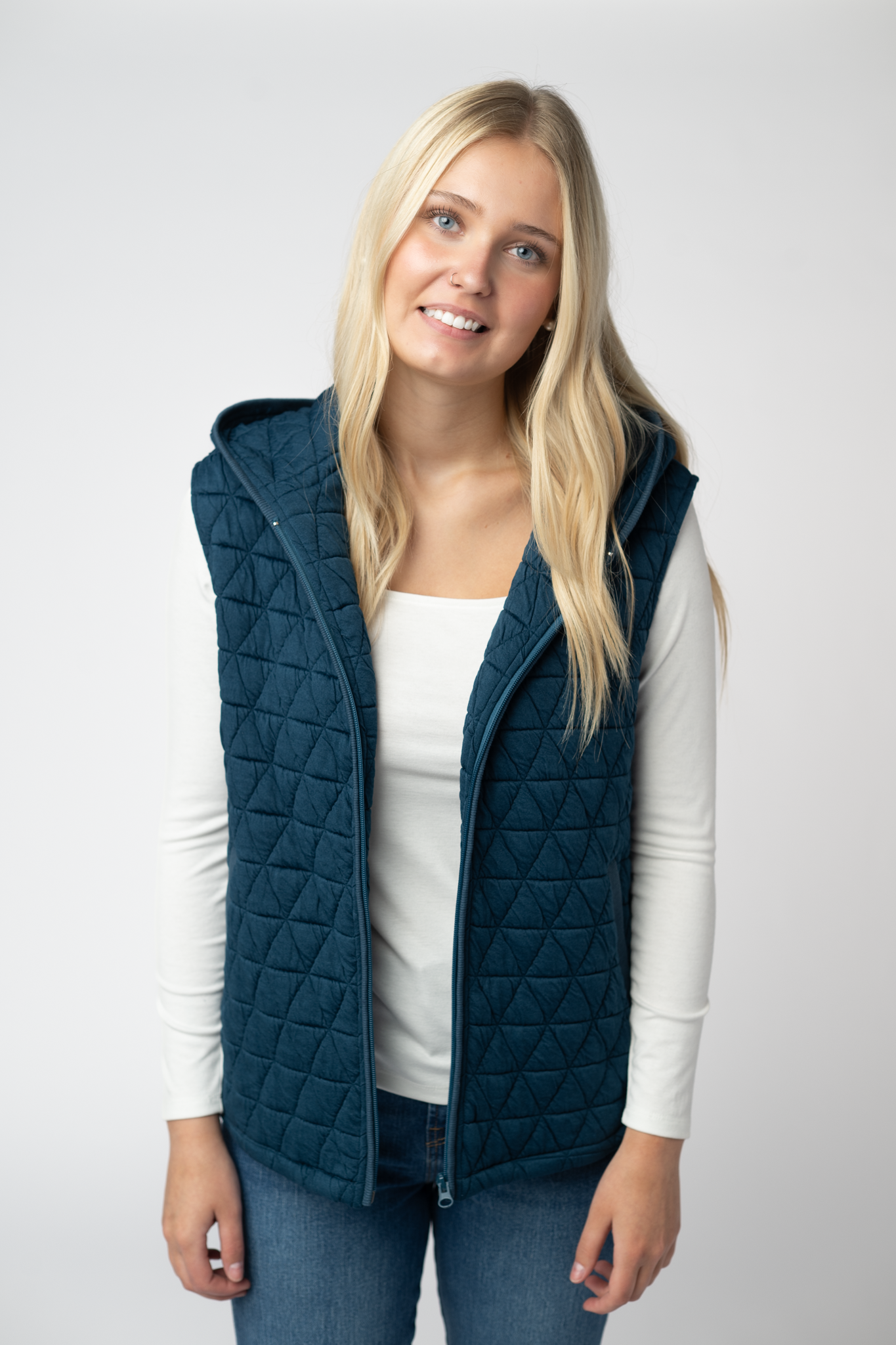 Michelle Mae Heather Geometric Hooded Vest - Teal