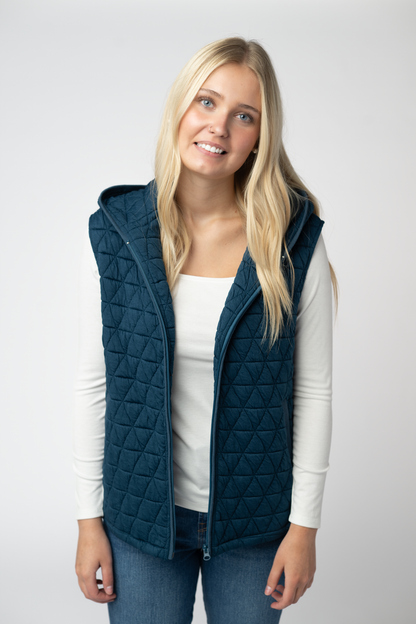 Michelle Mae Heather Geometric Hooded Vest - Teal