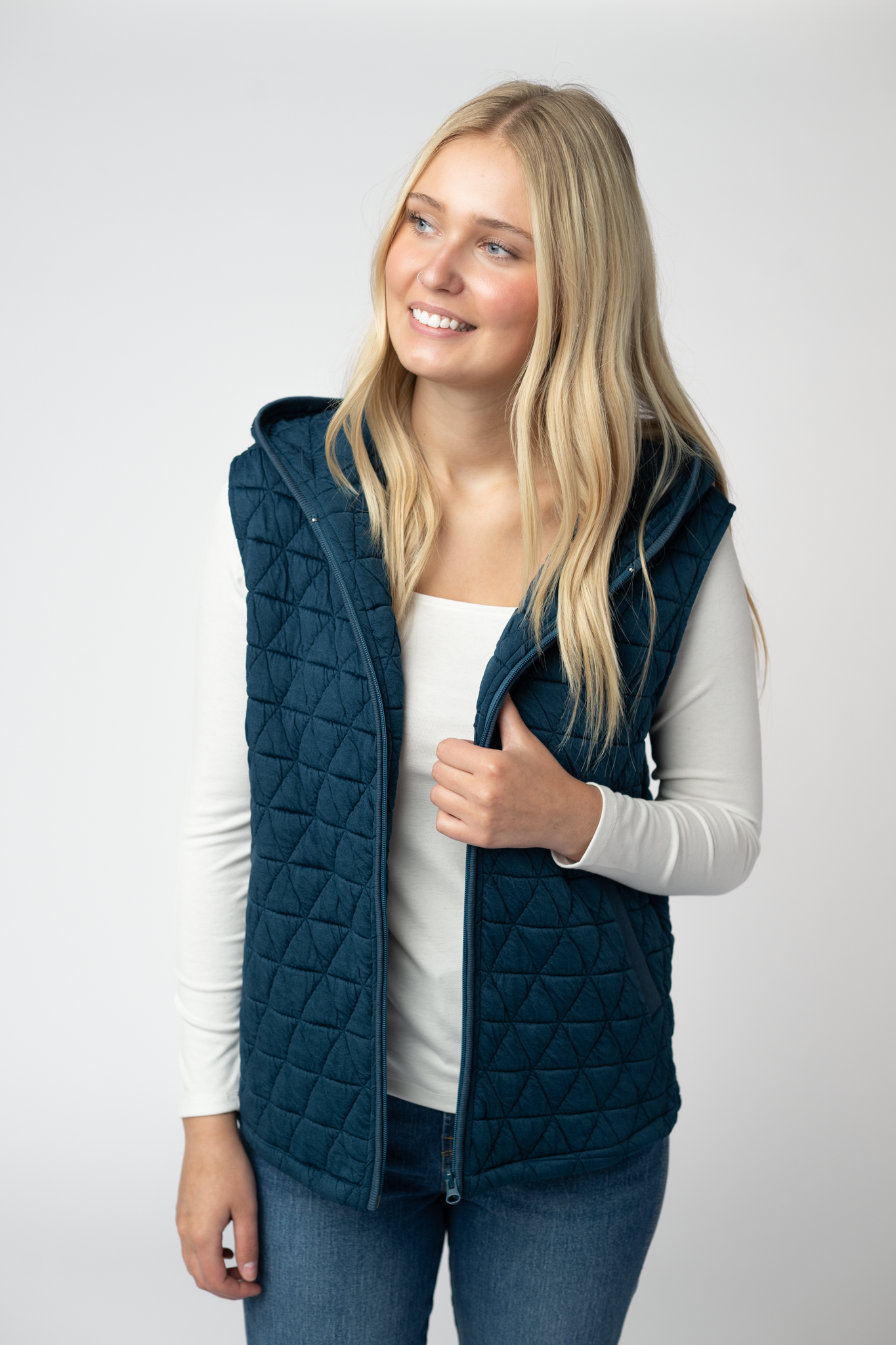 Michelle Mae Heather Geometric Hooded Vest - Teal