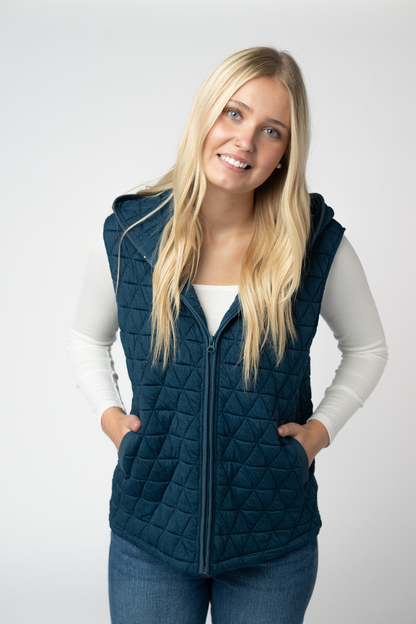 Michelle Mae Heather Geometric Hooded Vest - Teal