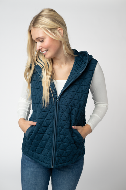 Michelle Mae Heather Geometric Hooded Vest - Teal