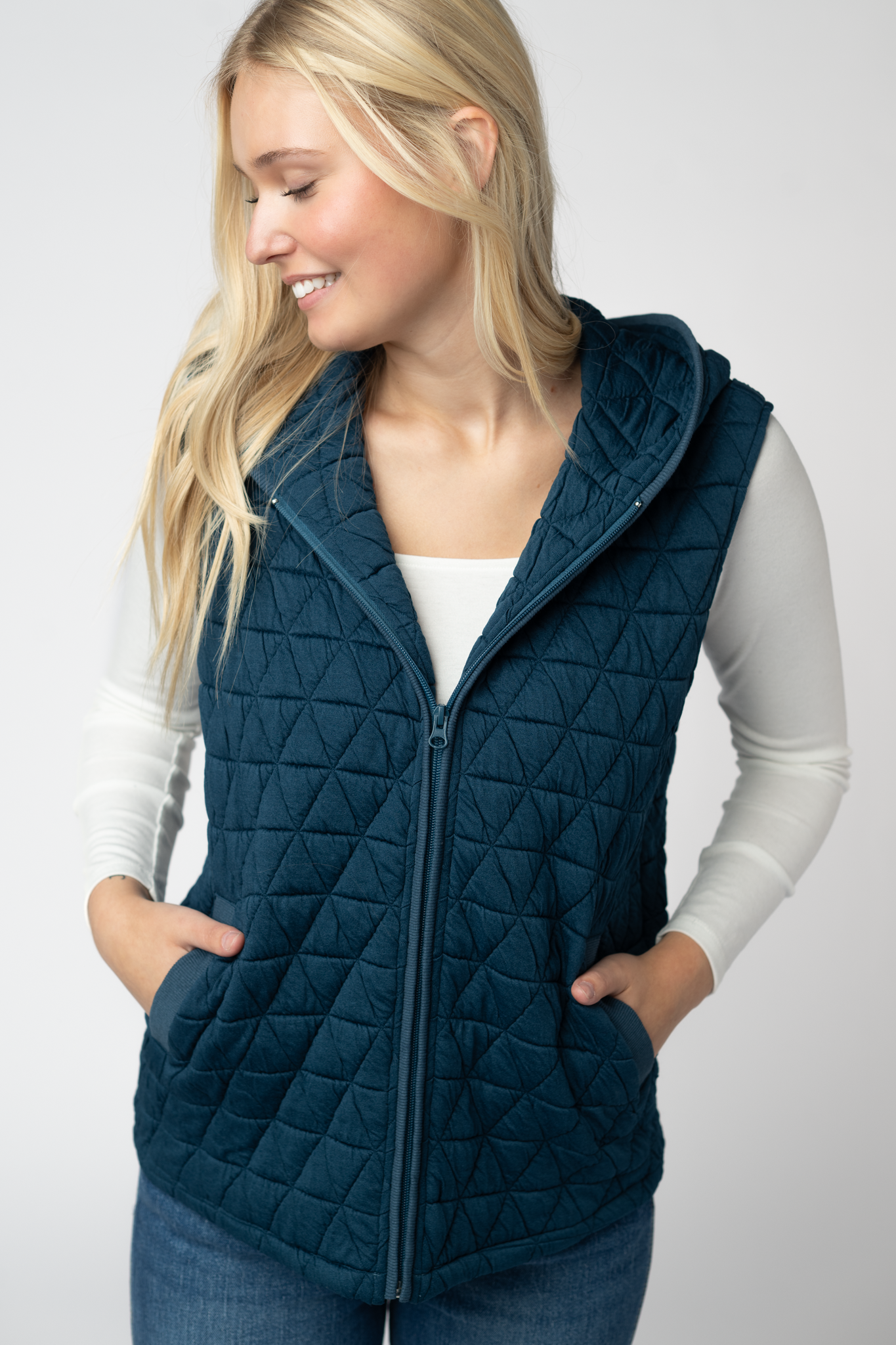 Michelle Mae Heather Geometric Hooded Vest - Teal
