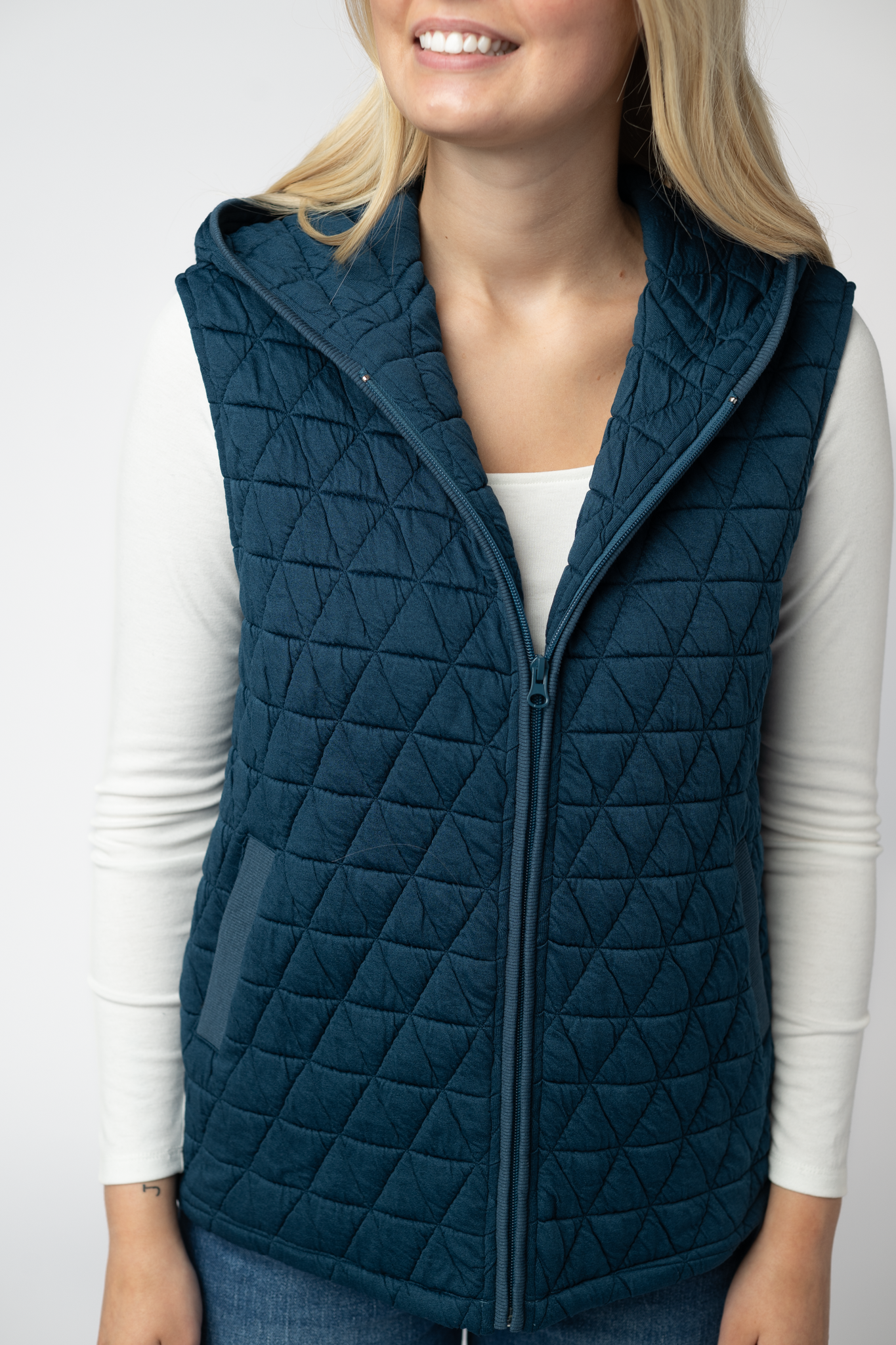 Michelle Mae Heather Geometric Hooded Vest - Teal