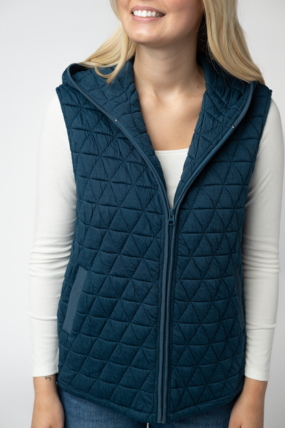 Michelle Mae Heather Geometric Hooded Vest - Teal