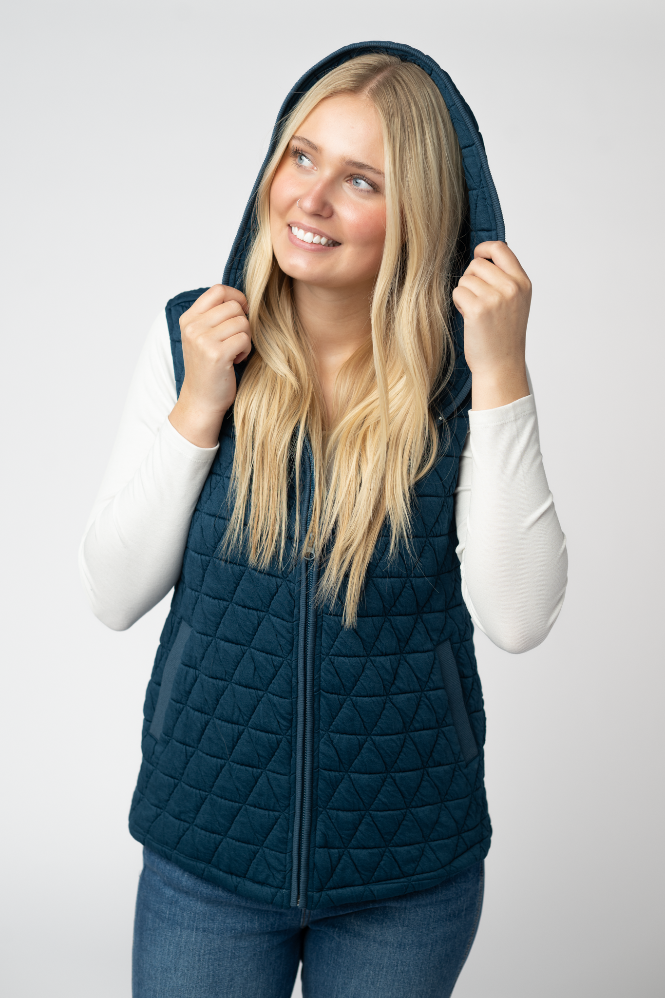 Michelle Mae Heather Geometric Hooded Vest - Teal