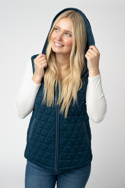 Michelle Mae Heather Geometric Hooded Vest - Teal