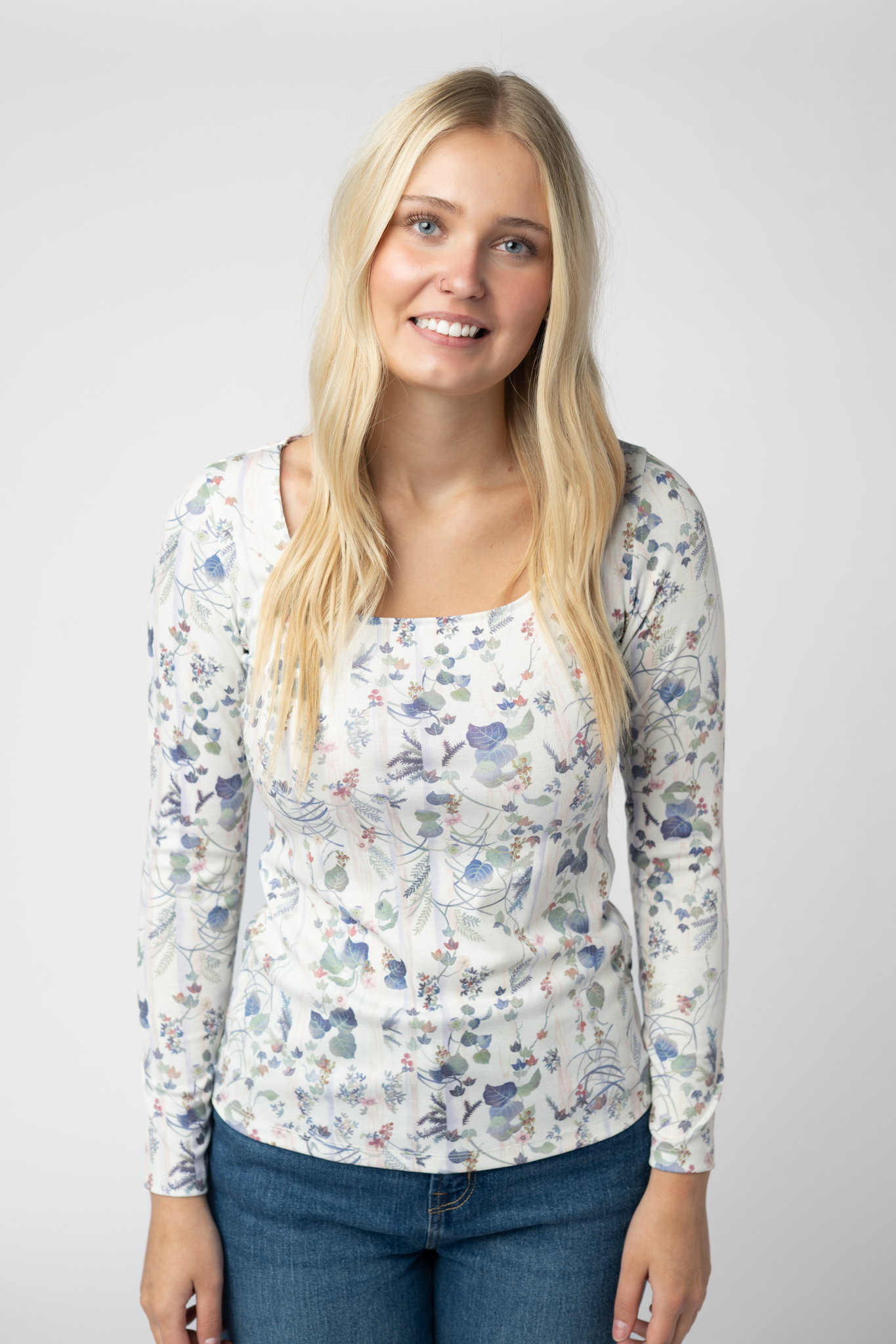 Michelle Mae Alyssa Long Sleeve Top - Olive Meadow