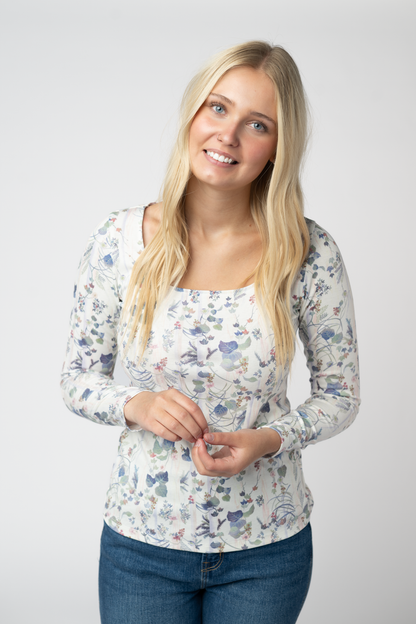 Michelle Mae Alyssa Long Sleeve Top - Olive Meadow