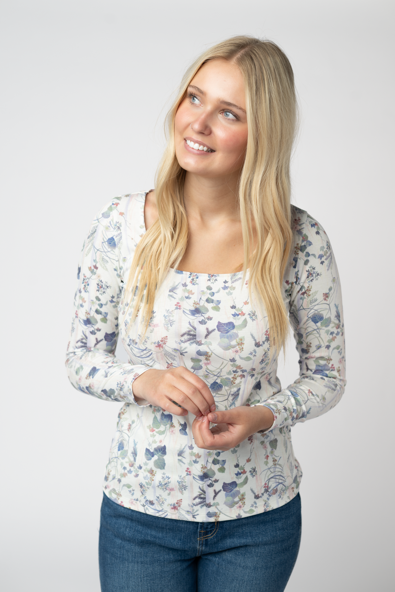 Michelle Mae Alyssa Long Sleeve Top - Olive Meadow