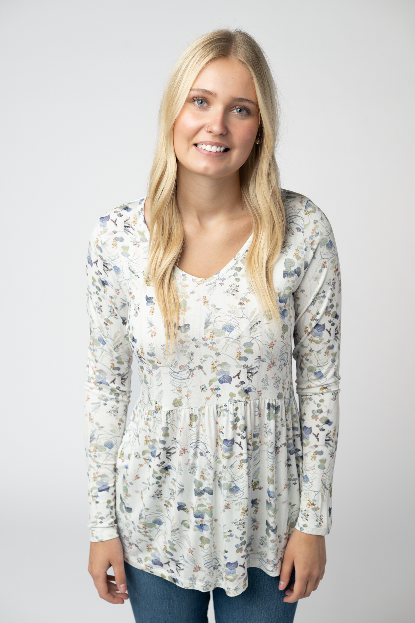Michelle Mae Long Sleeve Sarah Ruffle Top - Olive Meadow