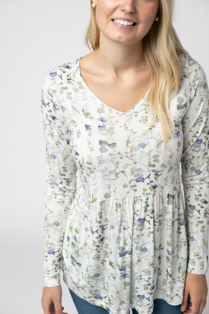 Michelle Mae Long Sleeve Sarah Ruffle Top - Olive Meadow