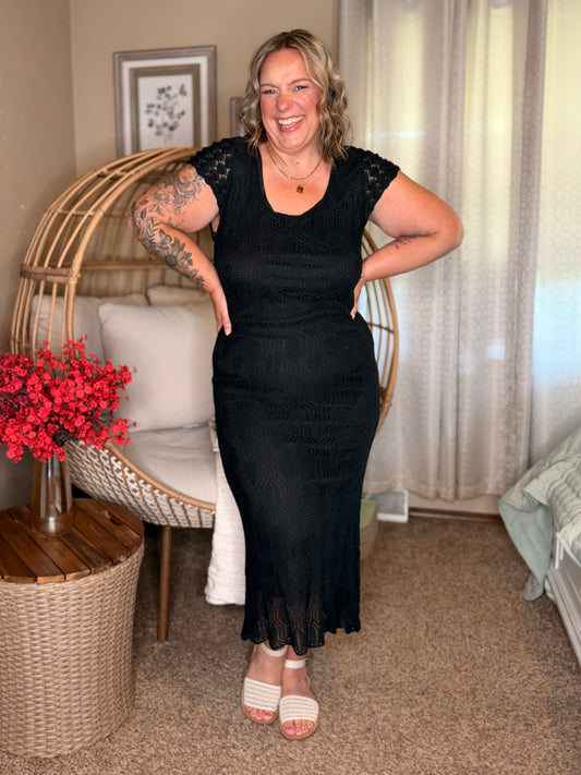 On the Town Lace Scoop Neck Dress in Black