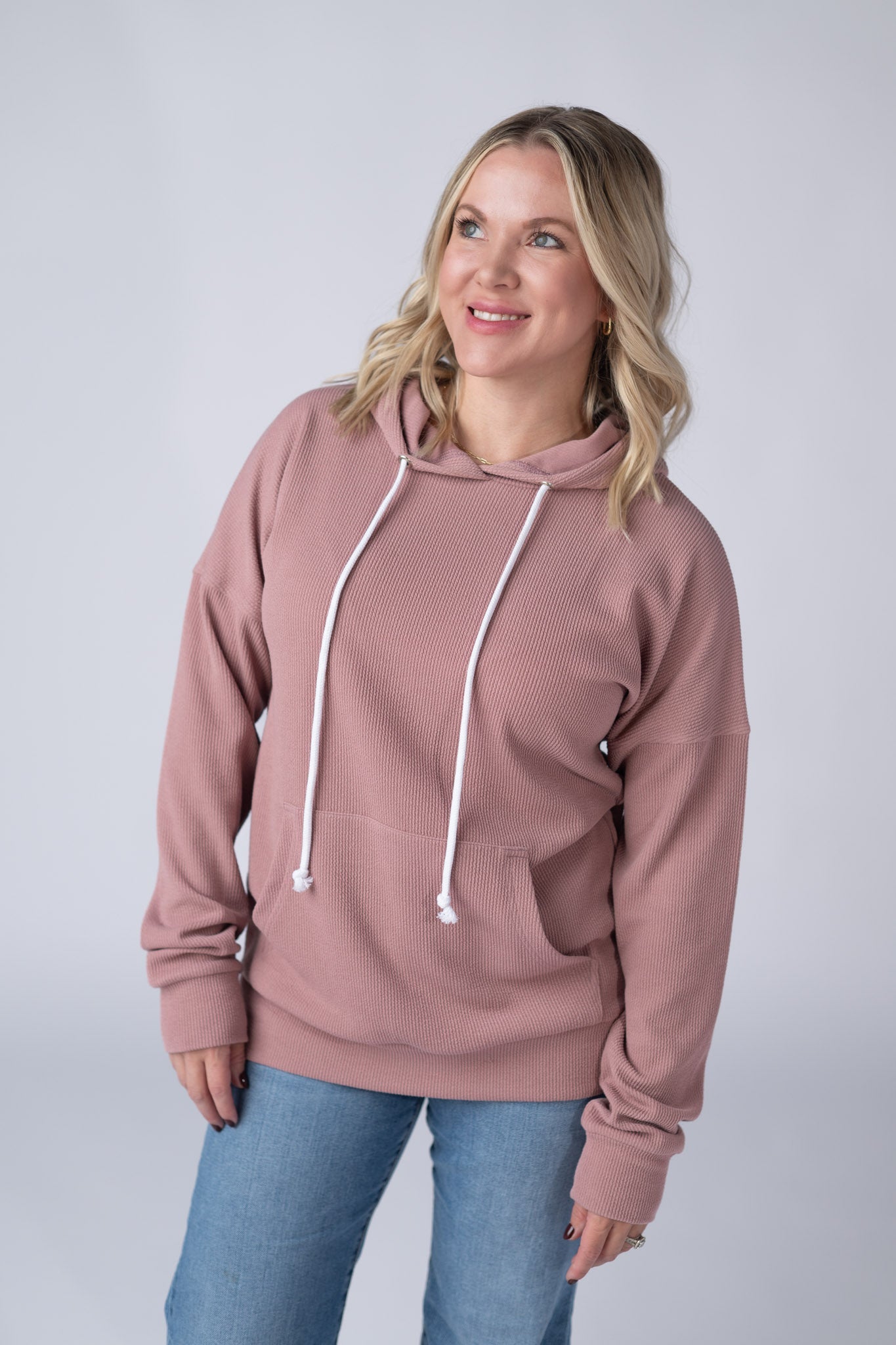 Michelle Mae Kacey Ribbed Hoodie - Rose