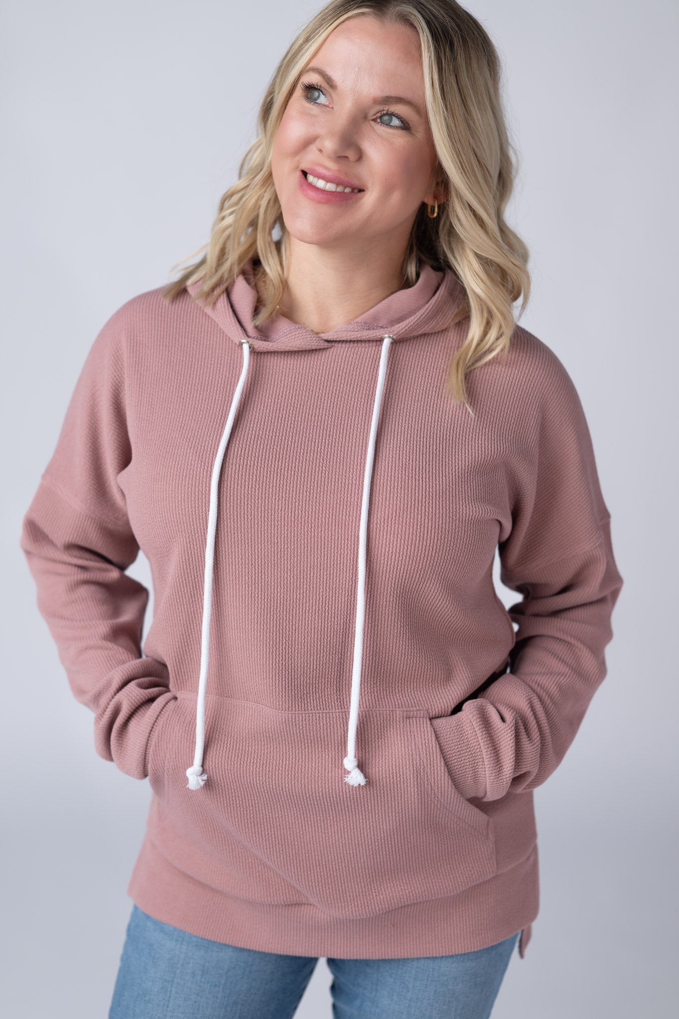 Michelle Mae Kacey Ribbed Hoodie - Rose