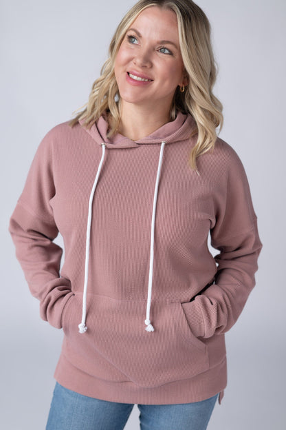 Michelle Mae Kacey Ribbed Hoodie - Rose