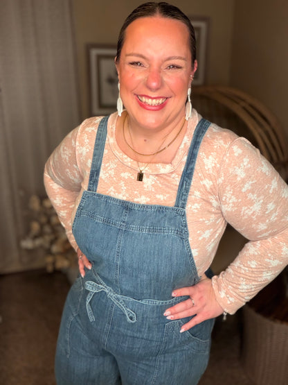 Too Cute to Compute Waist Tie Overalls in Dark Blue