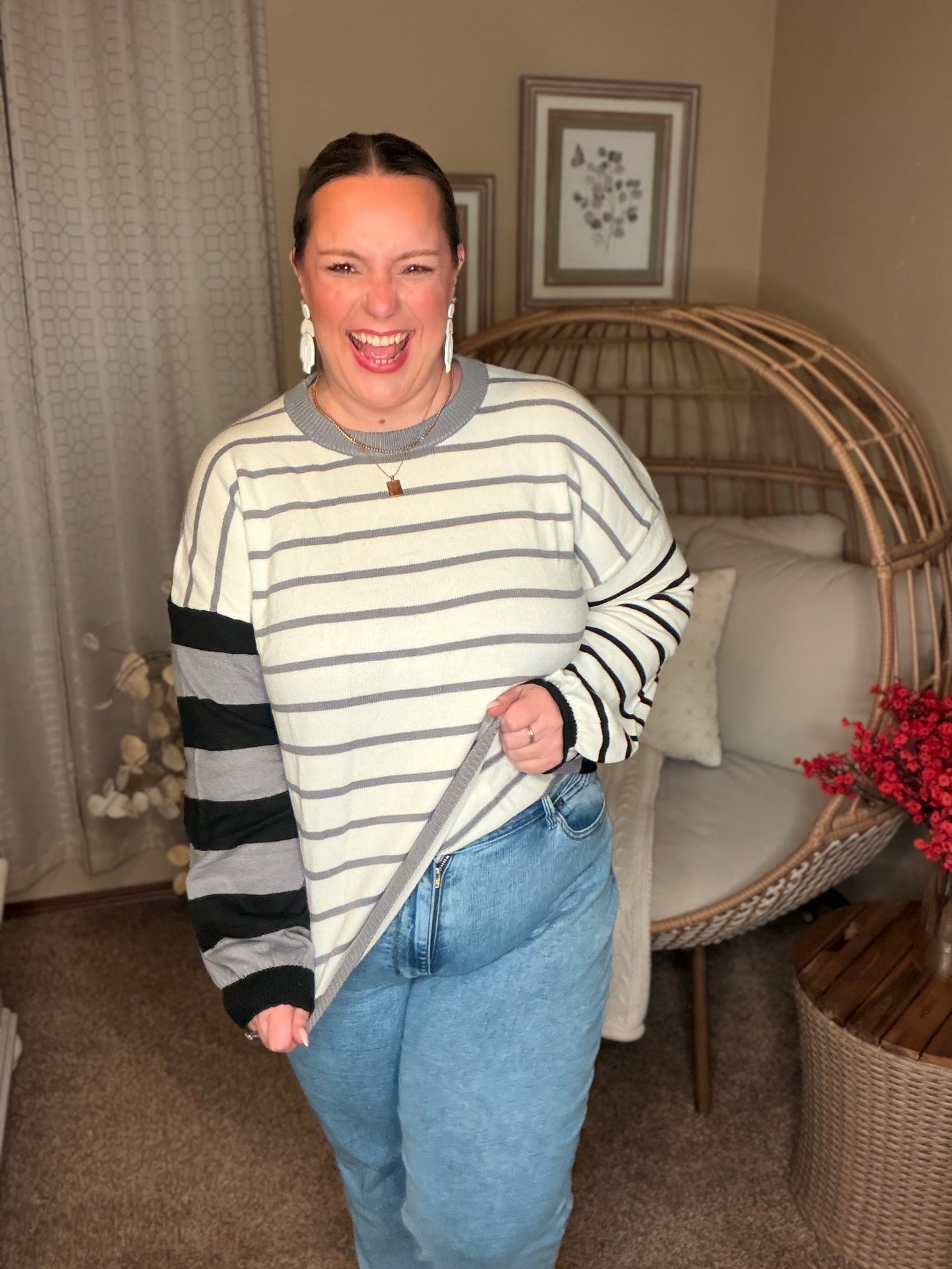 Striped Simplicity Color Block Relaxed Pullover