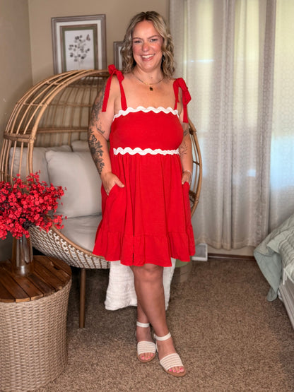 Acting Brand New Contrast Trim Crinkle Woven Dress