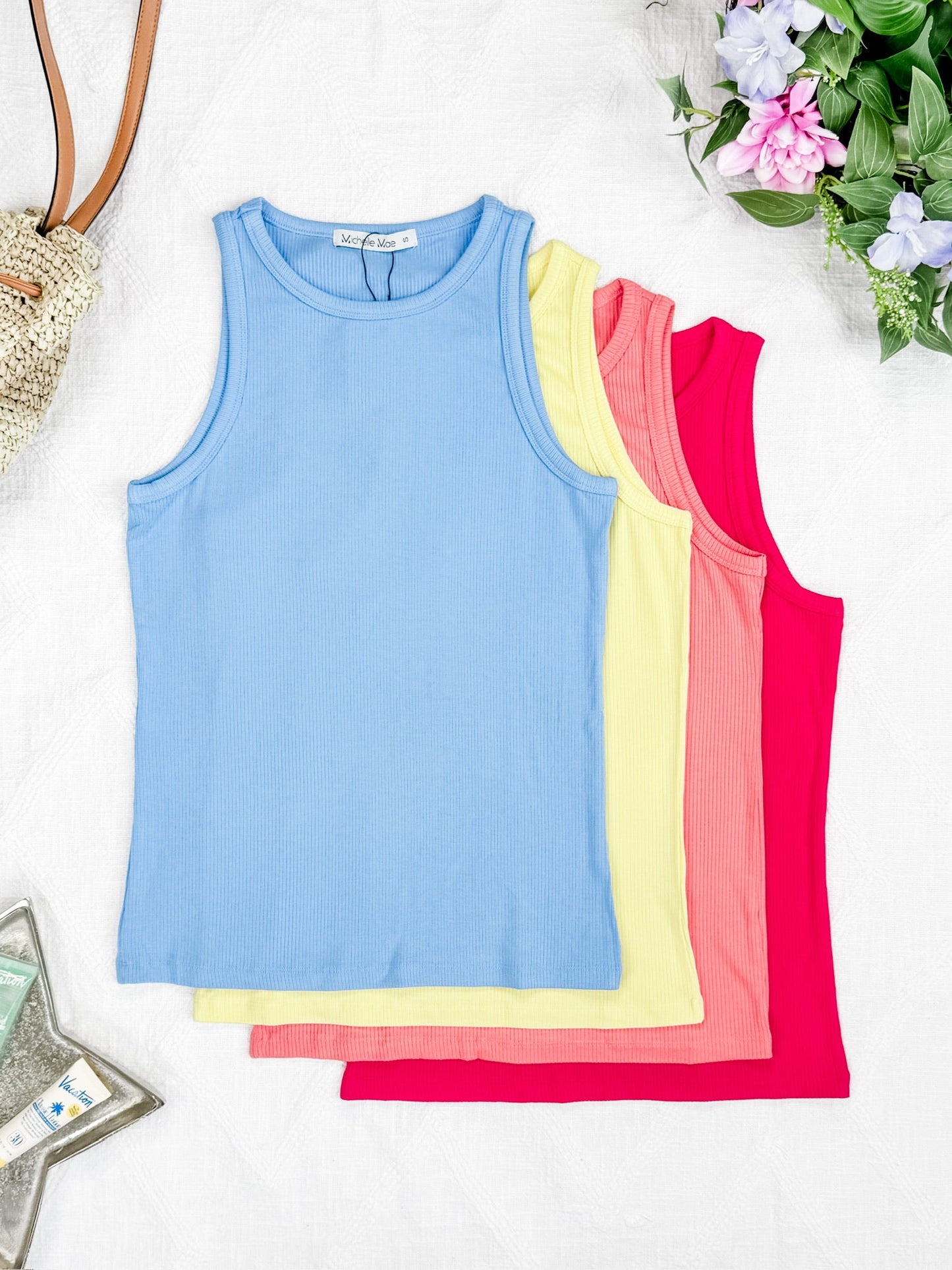 Michelle Mae Tara Ribbed Tank - Coral
