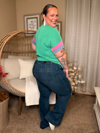 It's an Ego Thing Cable Ribbed Knit Top in Kelly Green