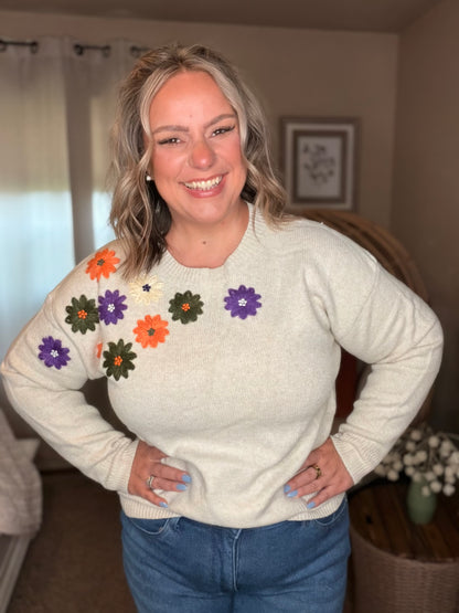 Michelle Mae Fall Floral Sweater - Beige