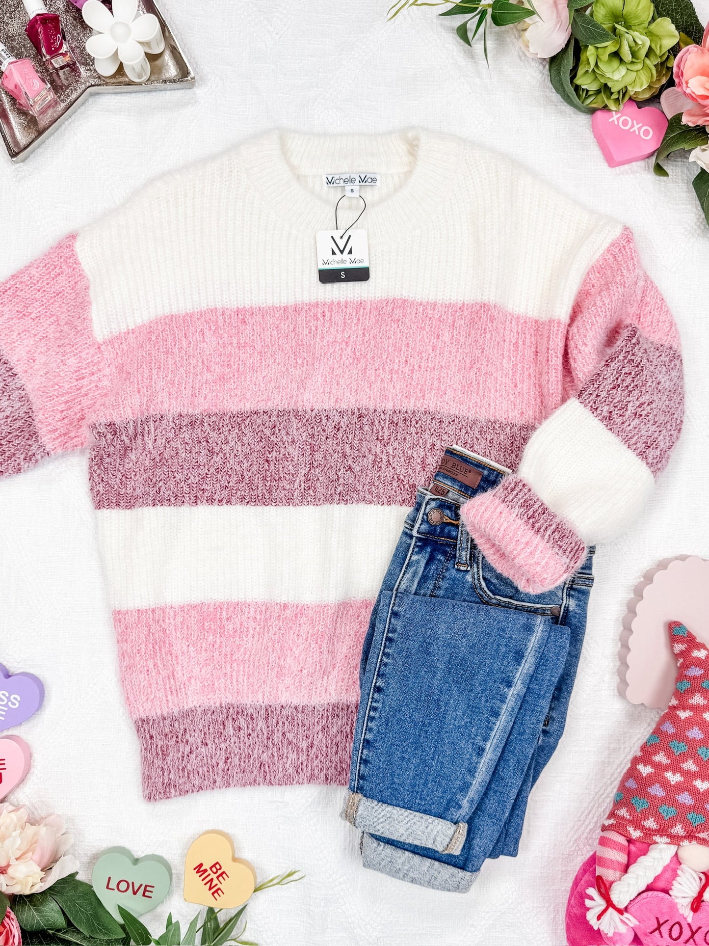 Michelle Mae Cozy Block Sweater - VDay Stripes
